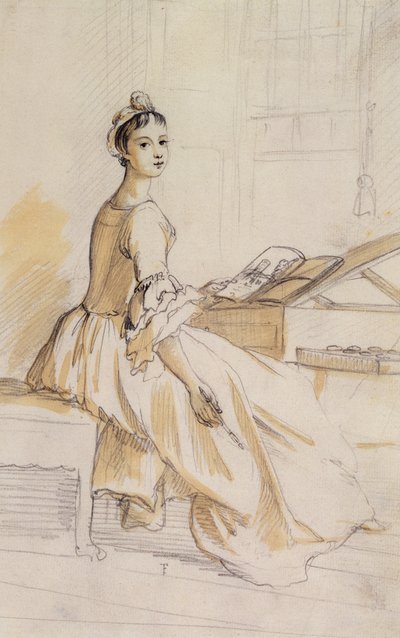 Portret van een Dame aan een Tafel (detail) door Paul Sandby